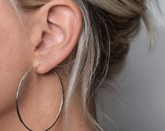 Large Silver Hoop Earrings -  Large Hoops - Sterling Silver 925 - Simple Minimalist Hoop Earrings