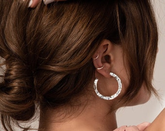 Cosmo Hoop Earrings -  Large Hoops - Sterling Silver 925 - Simple Minimalist Hoop Earrings - Texture Hoop Earrings - Statement Hoop Earrings