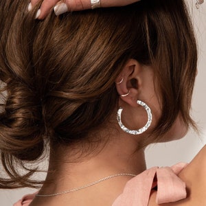 Cosmo Hoop Earrings -  Large Hoops - Sterling Silver 925 - Simple Minimalist Hoop Earrings - Texture Hoop Earrings - Statement Hoop Earrings