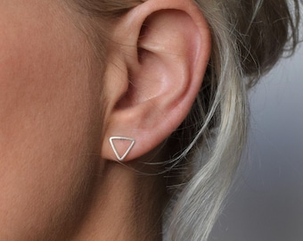 Open Triangle Stud Earrings - Silver Stud Earrings - Geometric Stud Earrings - Silver Triangle post earrings - Double Triangle Earrings