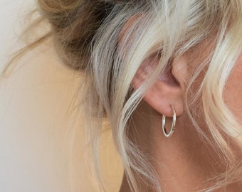 Silver Hoop Earrings - Organic Textured Small Hoops - Sterling Silver