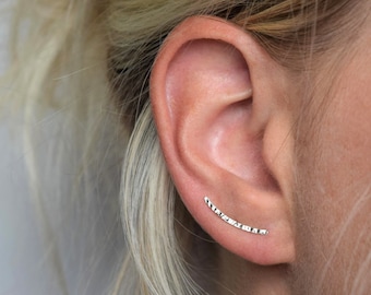 Ear Climber - Ear Crawler - Ear Cuff - Silver Ear Climber - Hammered Ear Climber - Hammered Earrings