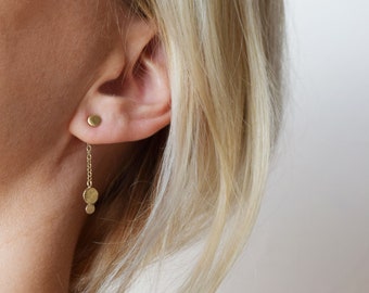 Solid Gold Drop Earrings -  Recycled 9ct Gold Earrings - Circle Drop Earrings