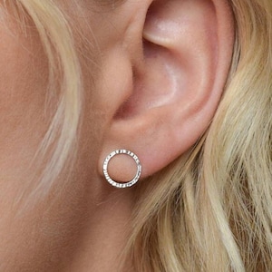 Circle Stud Earrings Hoop Earrings Silver or gold Stud Earrings Dash Hammered Circle Post Earrings Small Stud Earring image 1