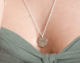 Molten Disc Necklace - Silver Circle Pendant - Recycled Sterling Silver - Organic Textured Necklace - Medallion Necklace