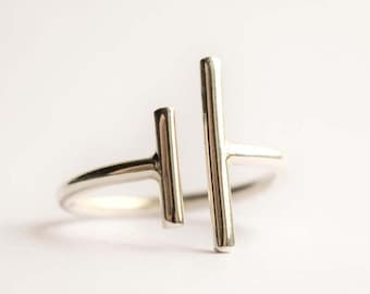 Bar Ring - Gap Ring - Silver Statement Ring - Open Bar Ring - Parallel Line ring - Line ring - Minimalist Ring