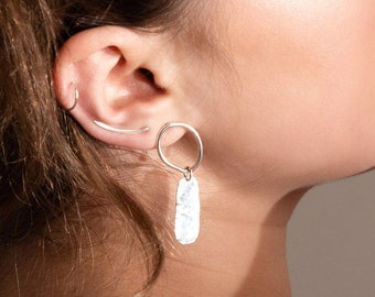 Silver Drop Earrings - Textured Silver Earrings - Asymmetric Earrings - Ava Earrings