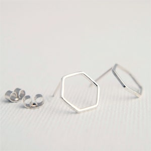 Hexagon Stud Earrings Silver Geometric Earrings Minimalist Jewellery image 2