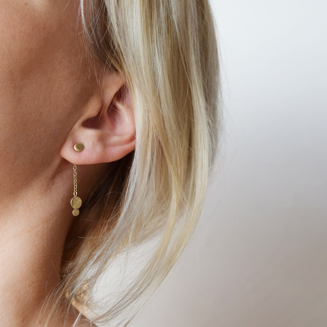 Solid Gold Drop Earrings - Recycled 9ct Gold Earrings - Circle Drop ...