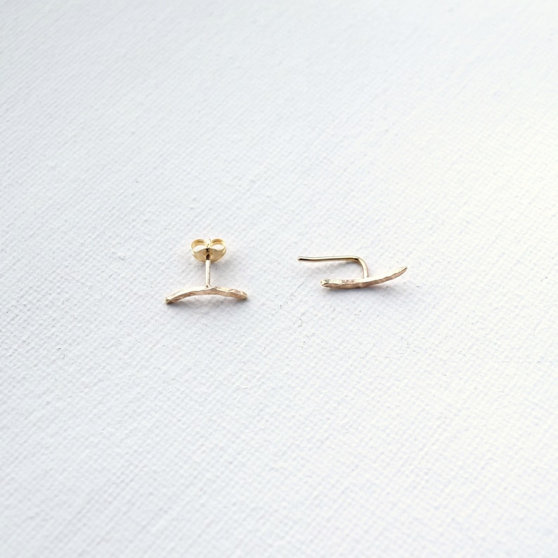 Solid Gold Helix Stud Cartilage Earring Recycled Gold Earrings Hammered Finish image 2