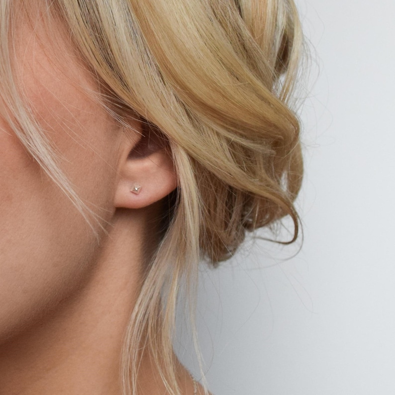 Silver Stud Earrings Tiny Stud Earrings Pyramid Stud Earrings Mix & Match Earrings Spike Earrings Minimalist Earrings image 1