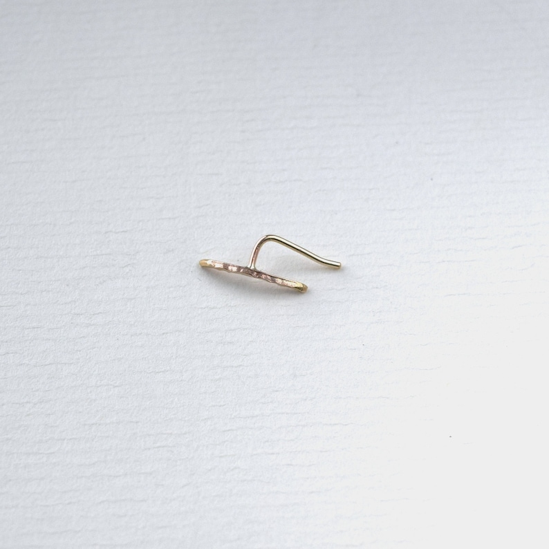 Solid Gold Helix Stud Cartilage Earring Recycled Gold Earrings Hammered Finish Elongated pin back