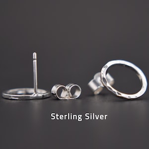 Circle Stud Earrings Silver or Gold Hoop Earrings Hammered Circle Stud Earrings Small Stud Earrings Dimple Silver Circle Earrings image 2