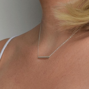 Silver Bar Necklace - Silver Tube Necklace -  Minimalist Necklace - Layering Necklace