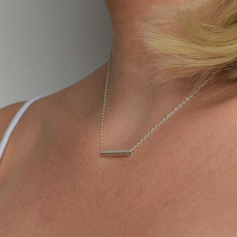Silver Bar Necklace Silver Tube Necklace Minimalist Necklace Layering Necklace image 1