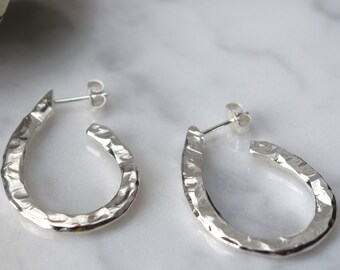 Carved Oval Hoop Earrings -  Oval Hoops - Recycled Sterling Silver - Simple Minimalist Earrings - Texture Earrings - Statement Hoop Earrings