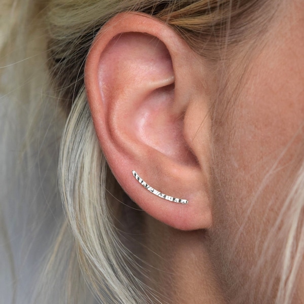 Ear Climber - Ear Crawler - Ear Cuff - Silver Ear Climber - Hammered Ear Climber - Hammered Earrings