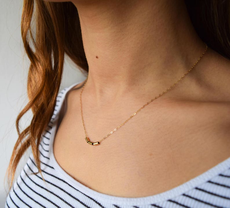 Solid Gold Necklace Gold Nugget Necklace Layering Necklace Thin Gold Chain Delicate Necklace Gold Barrel Necklace image 1