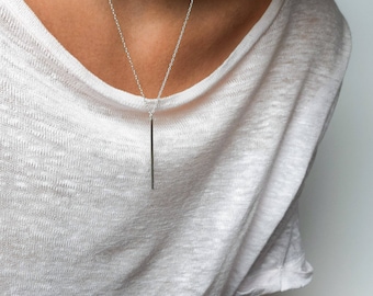 Bar Necklace - Vertical Bar Necklace - Layering Necklace - Silver Bar Necklace