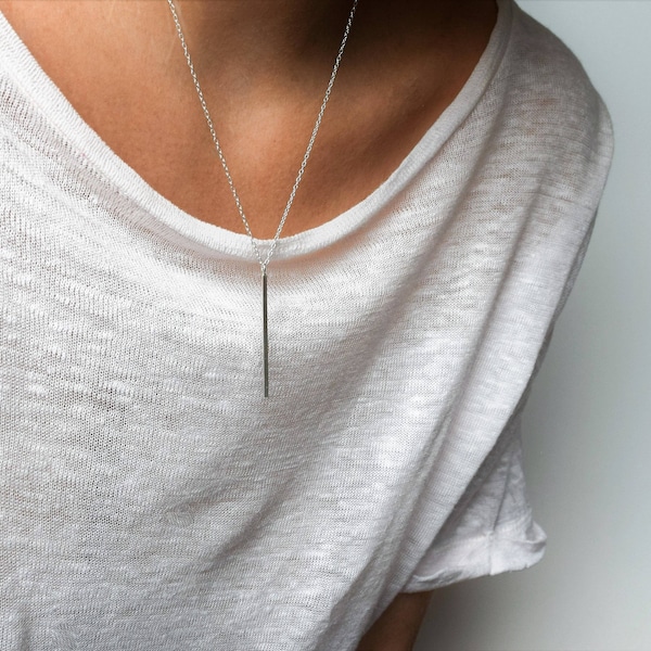 Bar Necklace - Vertical Bar Necklace - Layering Necklace - Silver Bar Necklace