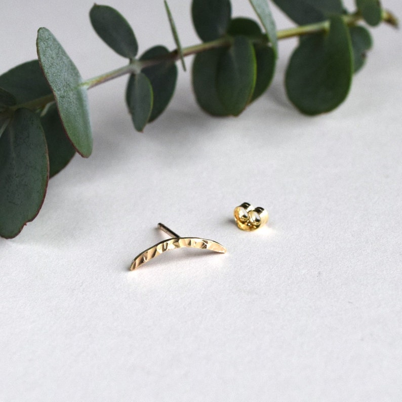 Solid Gold Helix Stud Cartilage Earring Recycled Gold Earrings Hammered Finish Butterfly back