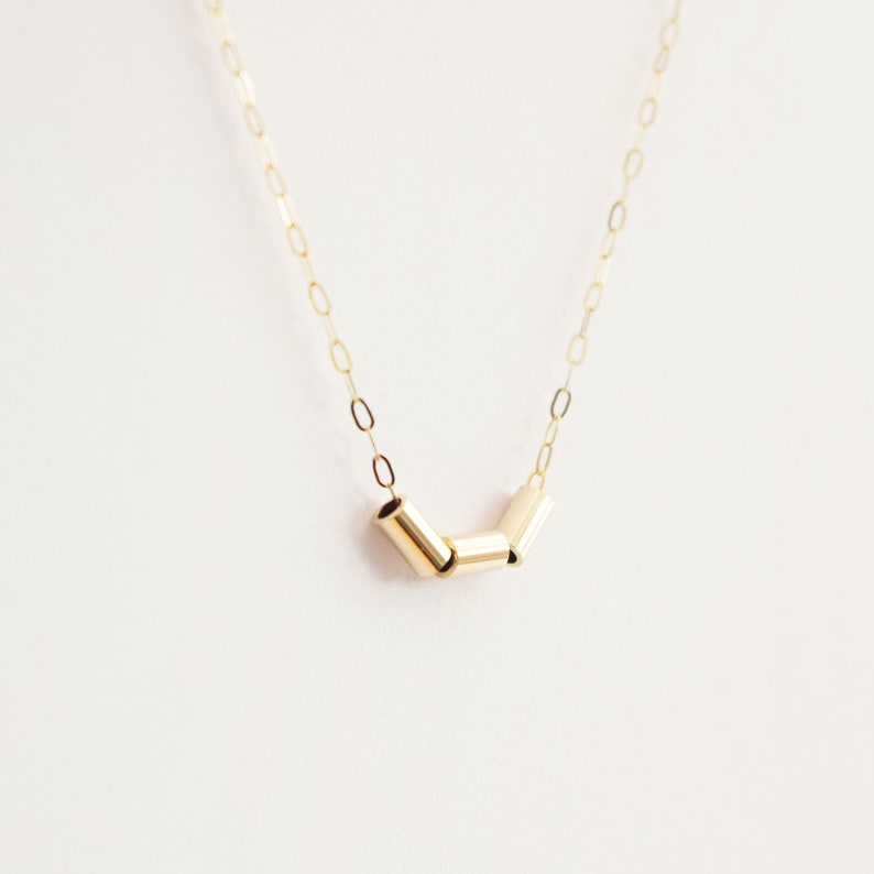 Solid Gold Necklace Gold Nugget Necklace Layering Necklace Thin Gold Chain Delicate Necklace Gold Barrel Necklace image 3