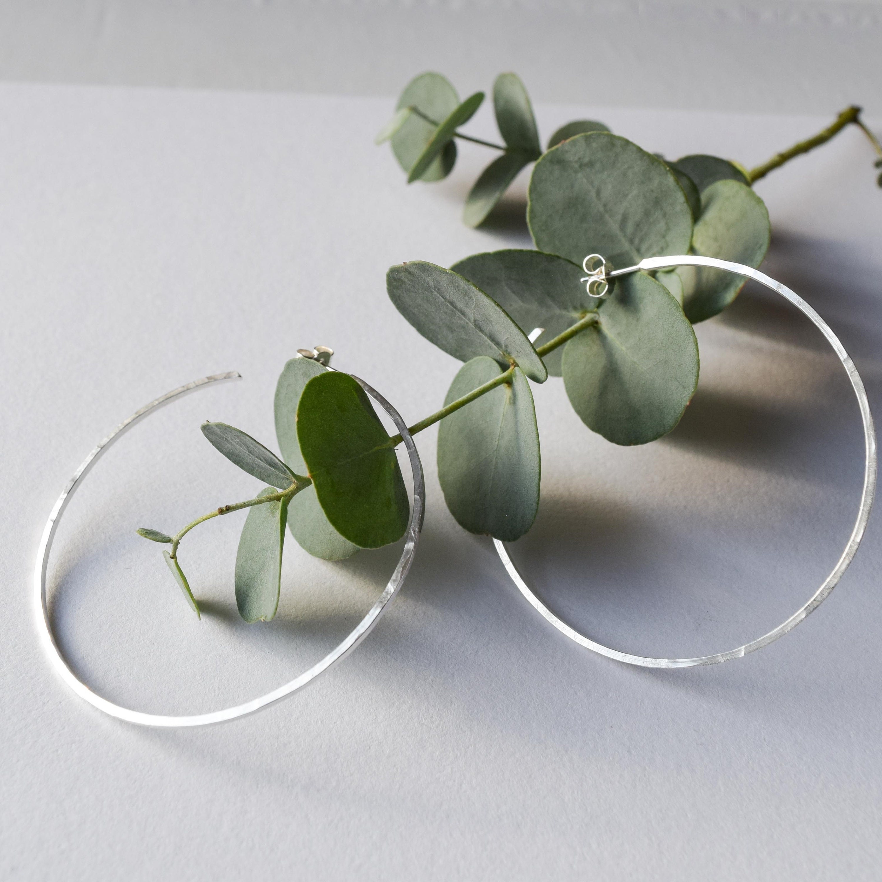 Large Bloom Hoop Earrings, Silver main image 1