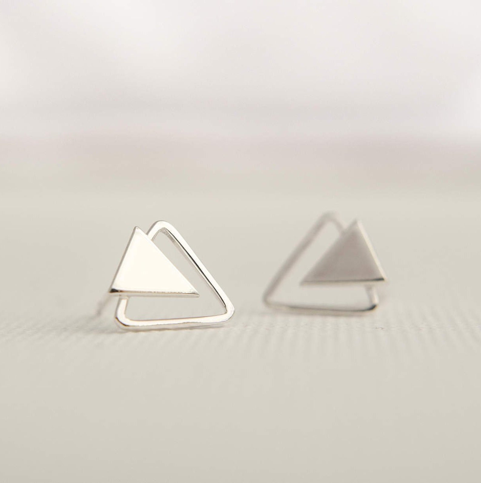 Triangle Stud Earrings Silver Stud Earrings Geometric Stud Etsy