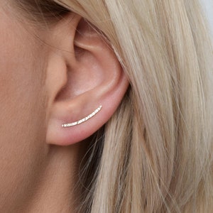 Gold Ear Climber Ear Crawler Ear Cuff Solid Gold Ear Climber Hammered Ear Climber Hammered Earrings image 1