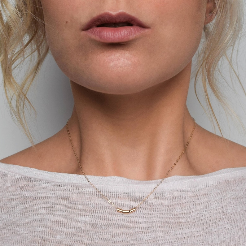 Solid Gold Necklace Gold Nugget Necklace Layering Necklace Thin Gold Chain Delicate Necklace Gold Barrel Necklace image 2