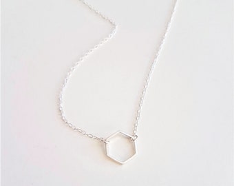 Hexagon Necklace - Geometric Jewellery - Dainty Silver Necklace - Layering Necklace