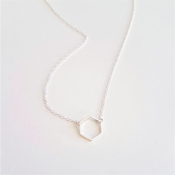 Hexagon Necklace - Geometric Jewellery - Dainty Silver Necklace - Layering Necklace