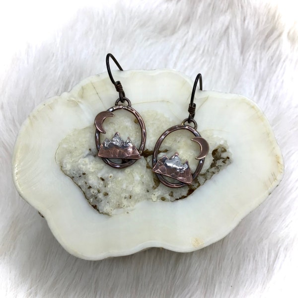 Handmade Copper Mountain Earrings ~ Hiker Gift ~ Mountain Wedding ~ Mooseberries AK