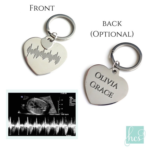Baby Heartbeat Key Chain Ultrasound Key Charm Baby Sonogram Keychain Actual Sonic Waveform Sound Wave Stainless Steel Keychain New Baby Gift