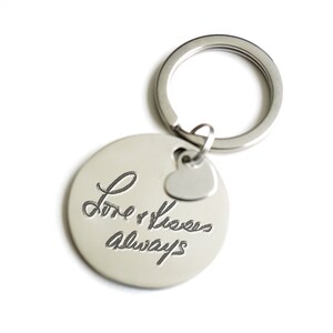 Actual Handwriting Circle Keychain Personalized Signature Key chain Memorial Gift Custom Gift For Him For Her Kids Drawing Engraved Key Fob