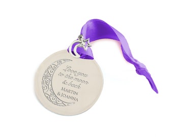 I Love You to the Moon & Back Ornament Anniversary Gift for Husband Engraved with Names, Under the Same Sky Gift for Long Distance Boyfriend