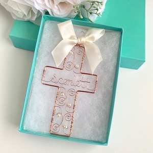 Five Inch Cross Ornament Congratulations on your Baptism Gift Christening Gift for Girls Pink Personalized Cross Baby Gifts Infant Baptism
