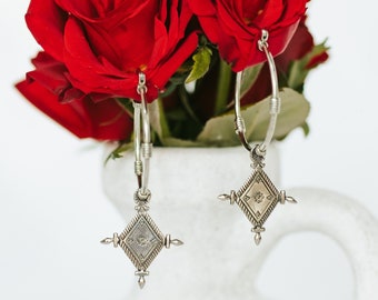 Large Tribal earrings , THE IMANI HOOP  , African inspired earrings , White Brass Hoops , Tribal Earrings , statement earrings