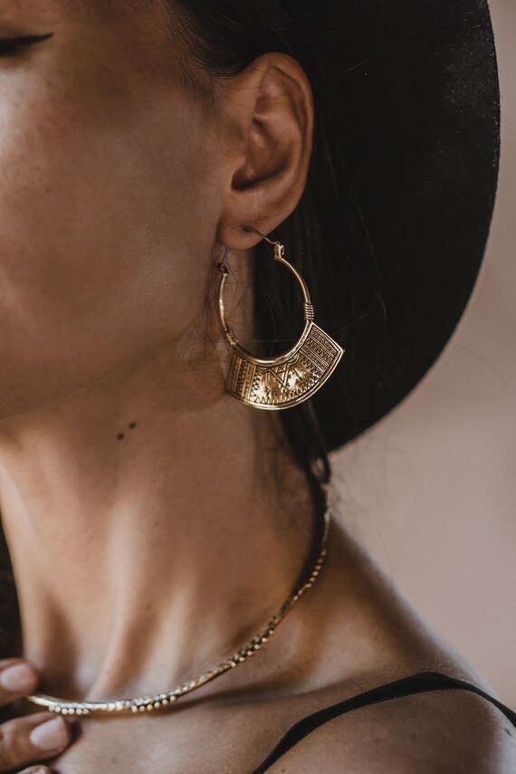 Big Earrings Large Hoop Earrings THE SEMIYA HOOPS Brass Earrings Statement Earrings African Earrings Tribal Earrings Etsy