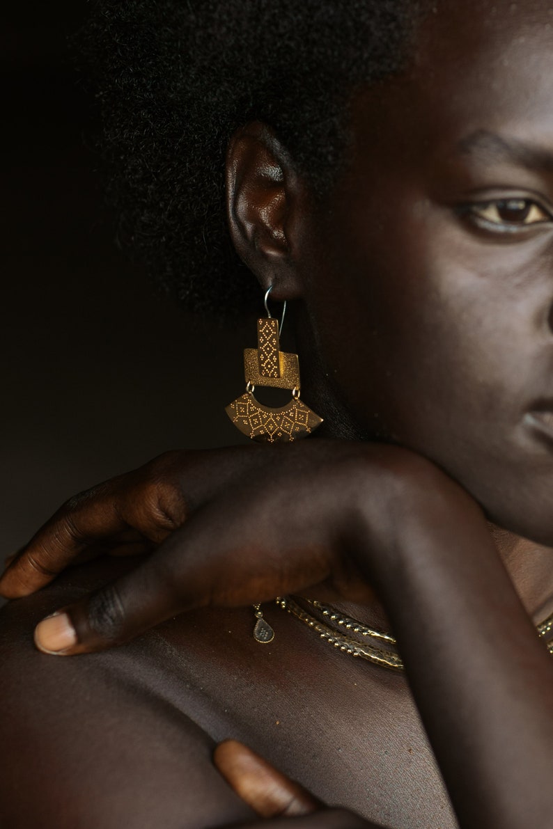 Indian Henna Inspired Dangle Earrings, THE NAIA EARRINGS, Womens Native Brass Jewellery, Bohemian Drop Earrings, Large African earrings image 2