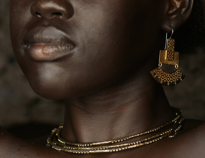 Indian Henna Inspired Dangle Earrings, THE NAIA EARRINGS, Womens Native Brass Jewellery, Bohemian Drop Earrings, Large African earrings image 5