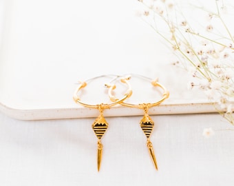Gold plated , SMALL ZAHARA HOOPS , Aztec earrings , Ethnic earrings , Tribal jewelry , boho hoops ,Statement earrings