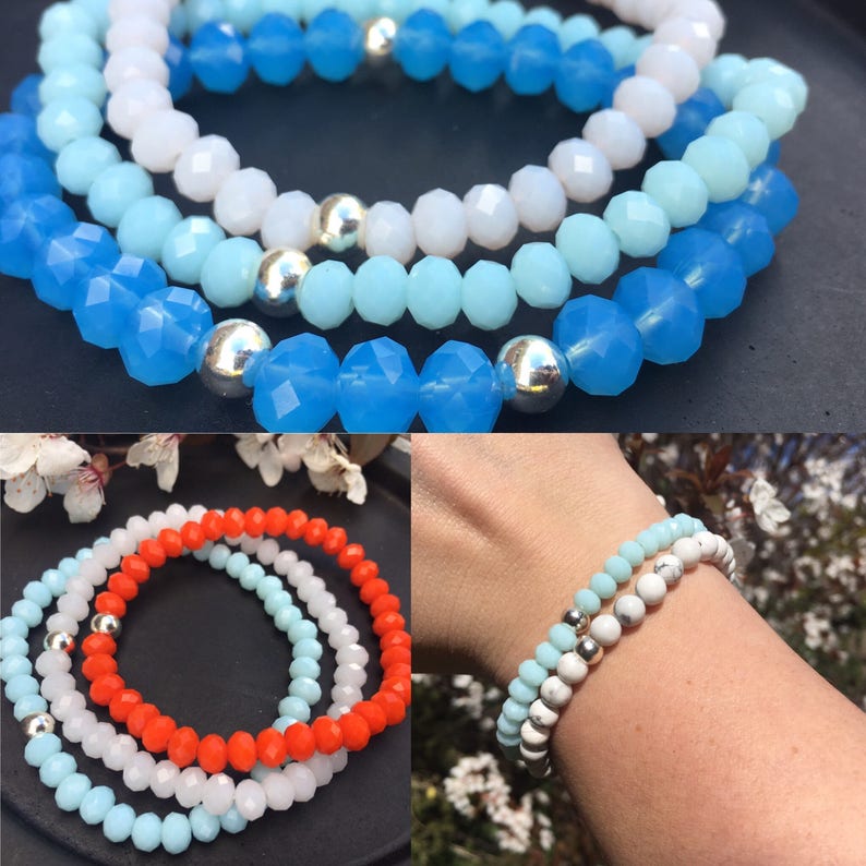 Beaded Bracelet Stack great pastel colours \u2022Blue \u2022Pink \u2022White \u2022Red \u2022Howlite
