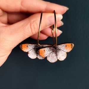 Orange-tip Butterfly Hoop Earrings: Decoupage Wooden Jewelry