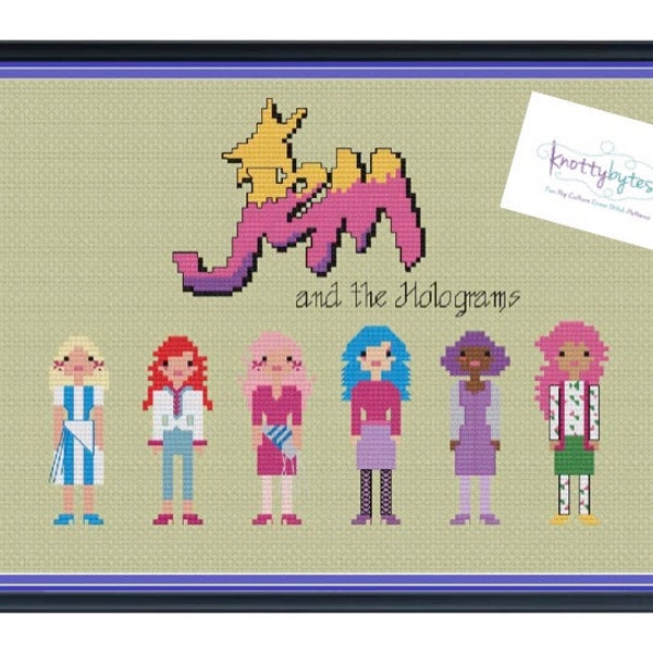 Jem and the Holograms Unofficial Cross Stitch DIGITAL PDF (pattern only) Jem, Kimber, Jerrica, Aja, Shana, and Raya