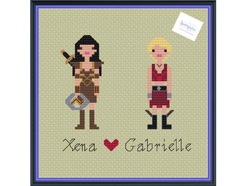 Xena Loves Gabrielle Cross Stitch DIGITAL PDF (pattern only) Unofficial Parody