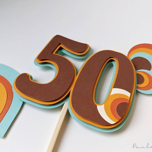 Seventies Style Cake Topper, 50th Birthday Topper, 70s Party Cake Topper, 70s Style Cake Topper, 50th Birthday Party, 70s Party Theme Topper