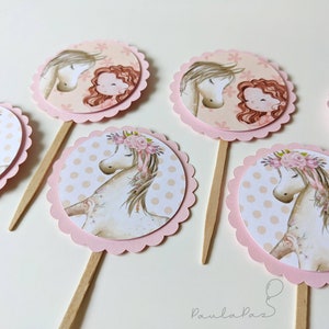 Cowgirl Cupcake toppers, Horse Boho Party, Western Party Decor, Pony Party Decor, Horse Pony Birthday set, Horse Cupcake Topper