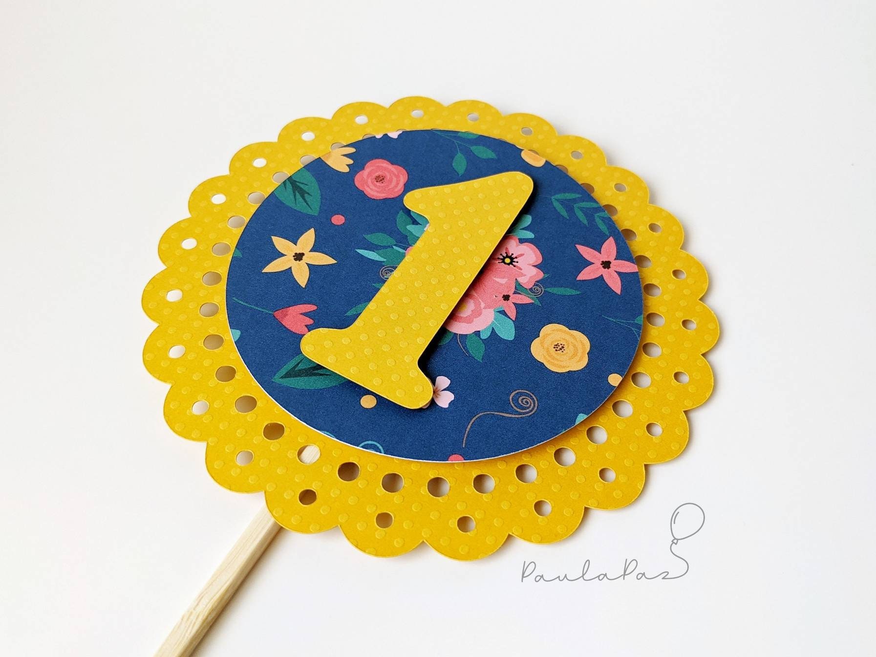 First Birthday Cake Topper Number One Topper Floral Cake Etsy