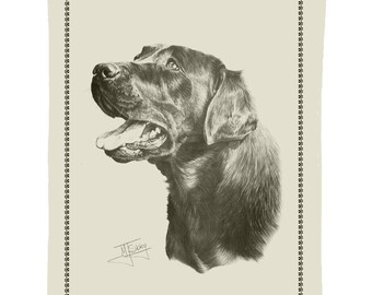 Mike Sibley Portrait Artist | Black Labrador Pic 2 | Quality Cotton Tea Towel | Ideal Present | Gift For Dog Lovers